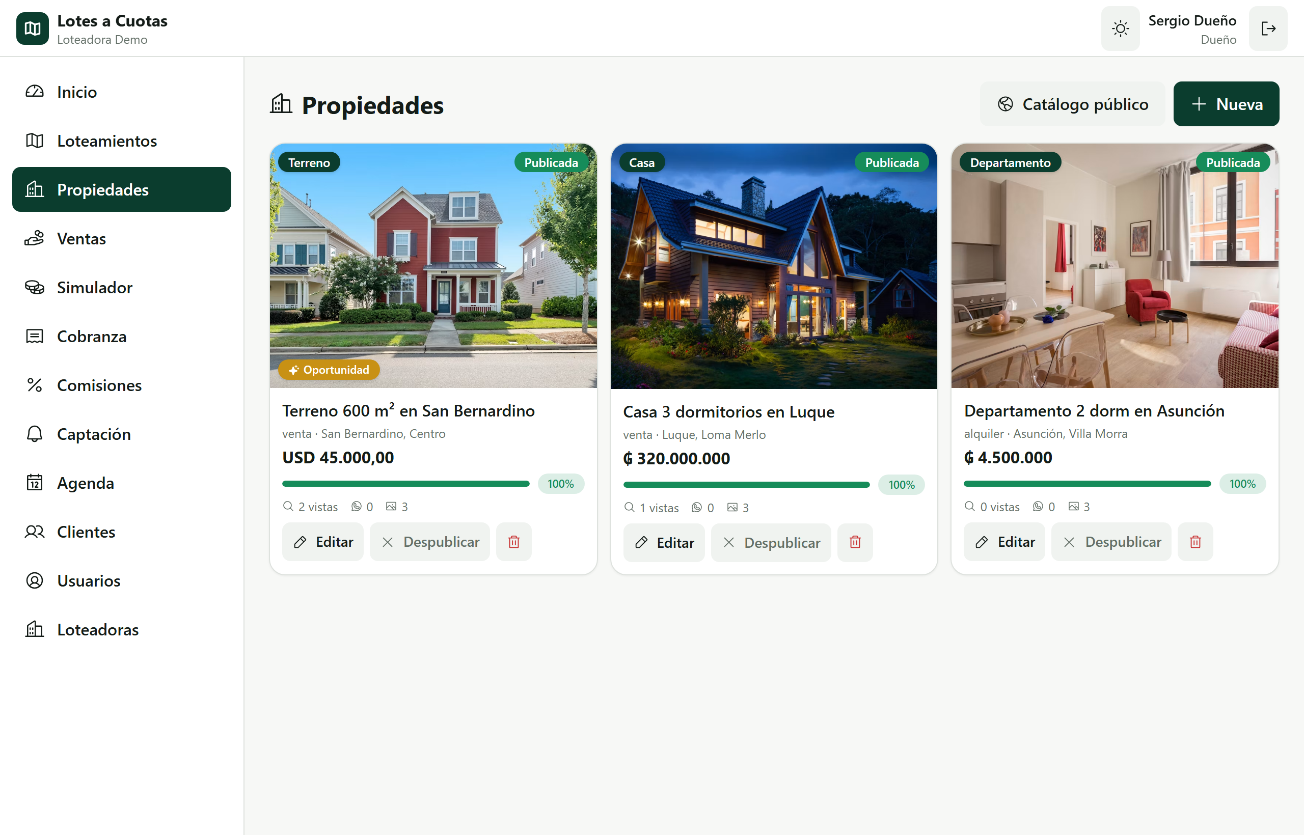 Inmobiliaria — catálogo de propiedades a cuotas